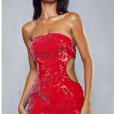 Misspap Red Sequin Cut Out Bandeau Maxi Dress product image