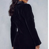Misspap Black Premium Velvet Satin Lapel Blazer Dress
