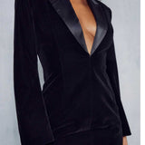 Misspap Black Premium Velvet Satin Lapel Blazer Dress