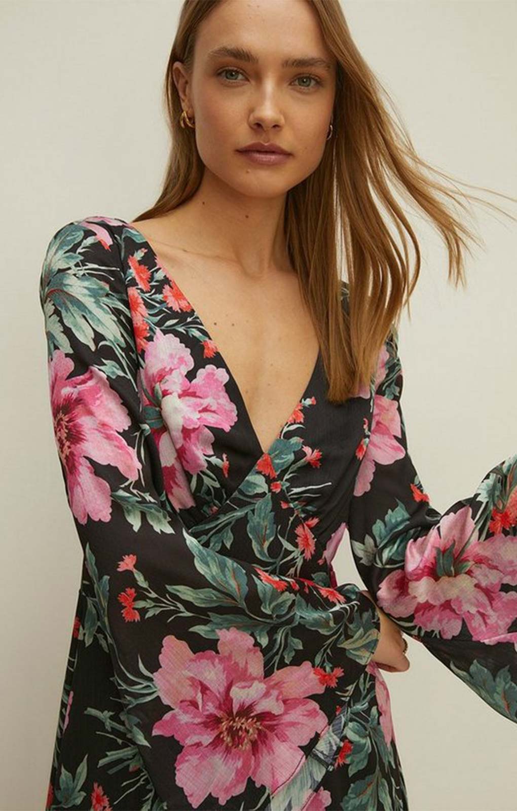Oasis Bright Floral Flute Sleeve Maxi Dress product image
