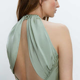 Warehouse Sage Satin Halter Neck Backless Maxi Slip Dress
