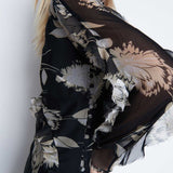 Warehouse Black Chiffon Lace Maxi Dress