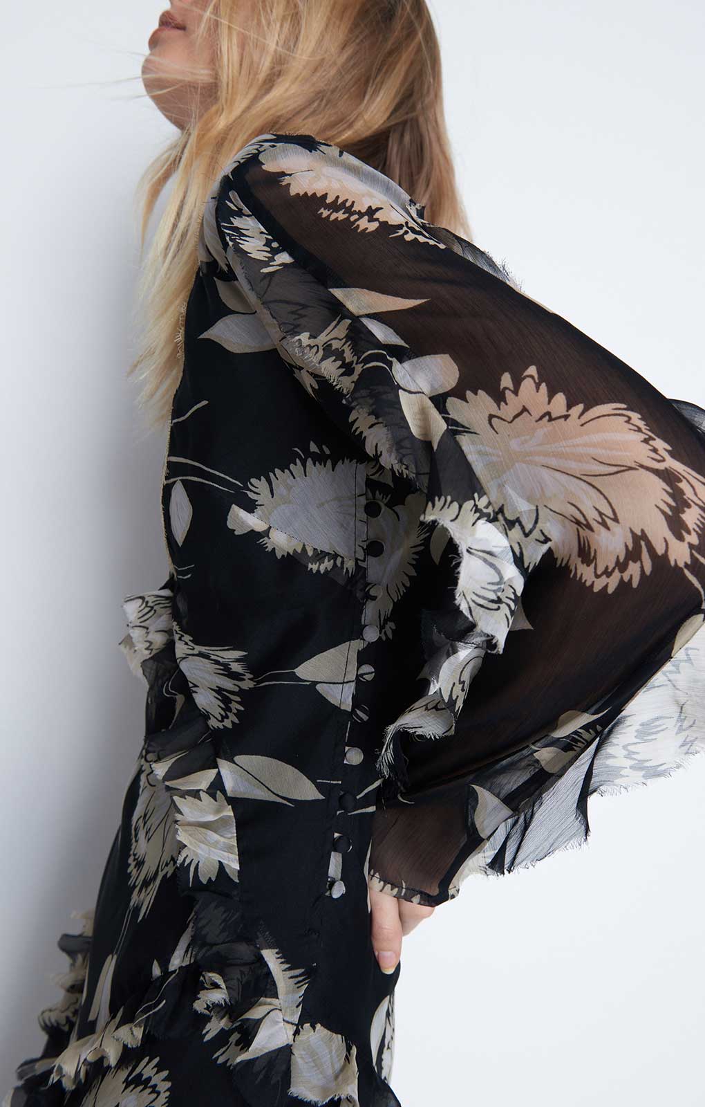 Warehouse Black Chiffon Lace Maxi Dress