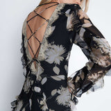 Warehouse Black Chiffon Lace Maxi Dress