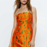 Warehouse Jacquard Orange Print Bandeau Mini Dress