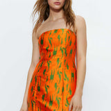 Warehouse Jacquard Orange Print Bandeau Mini Dress product image