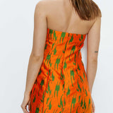 Warehouse Jacquard Orange Print Bandeau Mini Dress