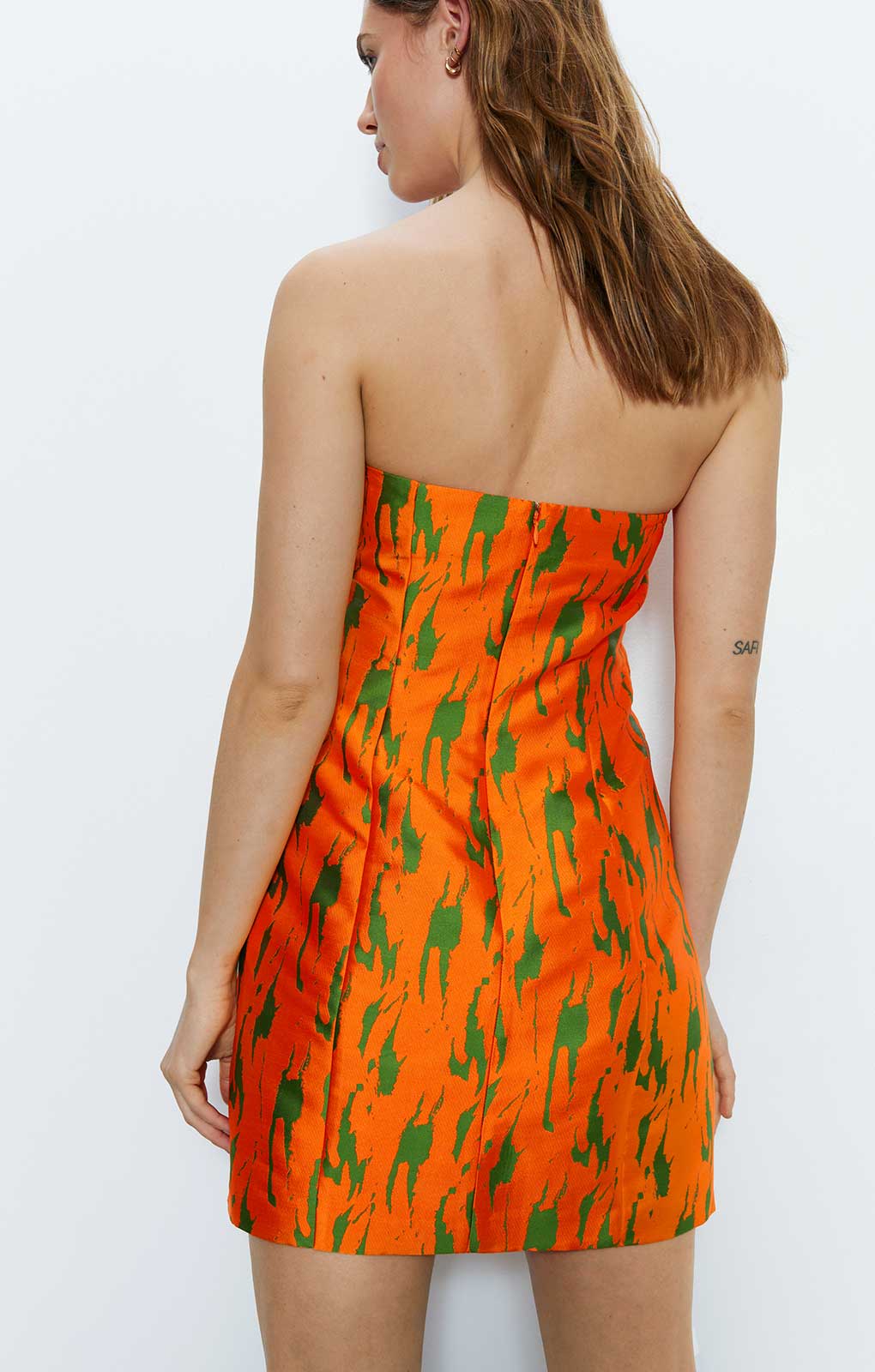 Warehouse Jacquard Orange Print Bandeau Mini Dress product image