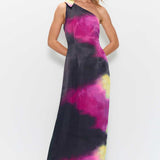 Warehouse Premium Satin Tie Dye One Shoulder Maxi Dress product image