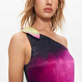 Warehouse Premium Satin Tie Dye One Shoulder Maxi Dress