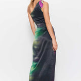 Warehouse Premium Satin Tie Dye One Shoulder Maxi Dress product image