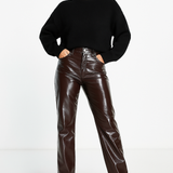 Vero Moda Vinyl High Rise Straight Leg Trousers In Brown