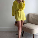 Samsara Yellow Jasmine Short Shirt Recycled Jacquard Dress product image