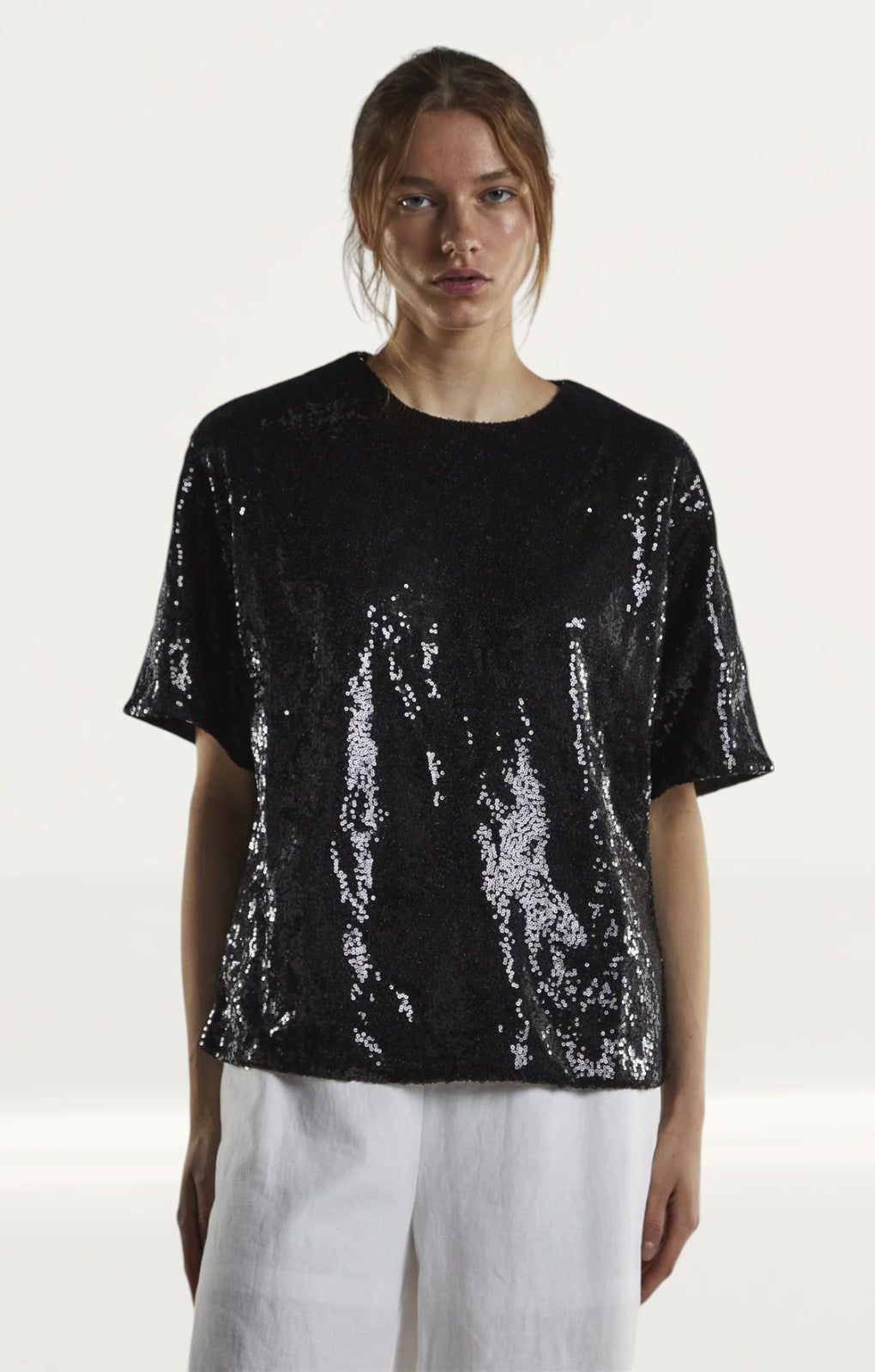 Glamorous Sugar Black Oversized Sequin Tee