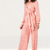 Closet London Peach Jacquard Floral Wrap Jumpsuit product image