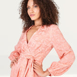 Closet London Peach Jacquard Floral Wrap Jumpsuit