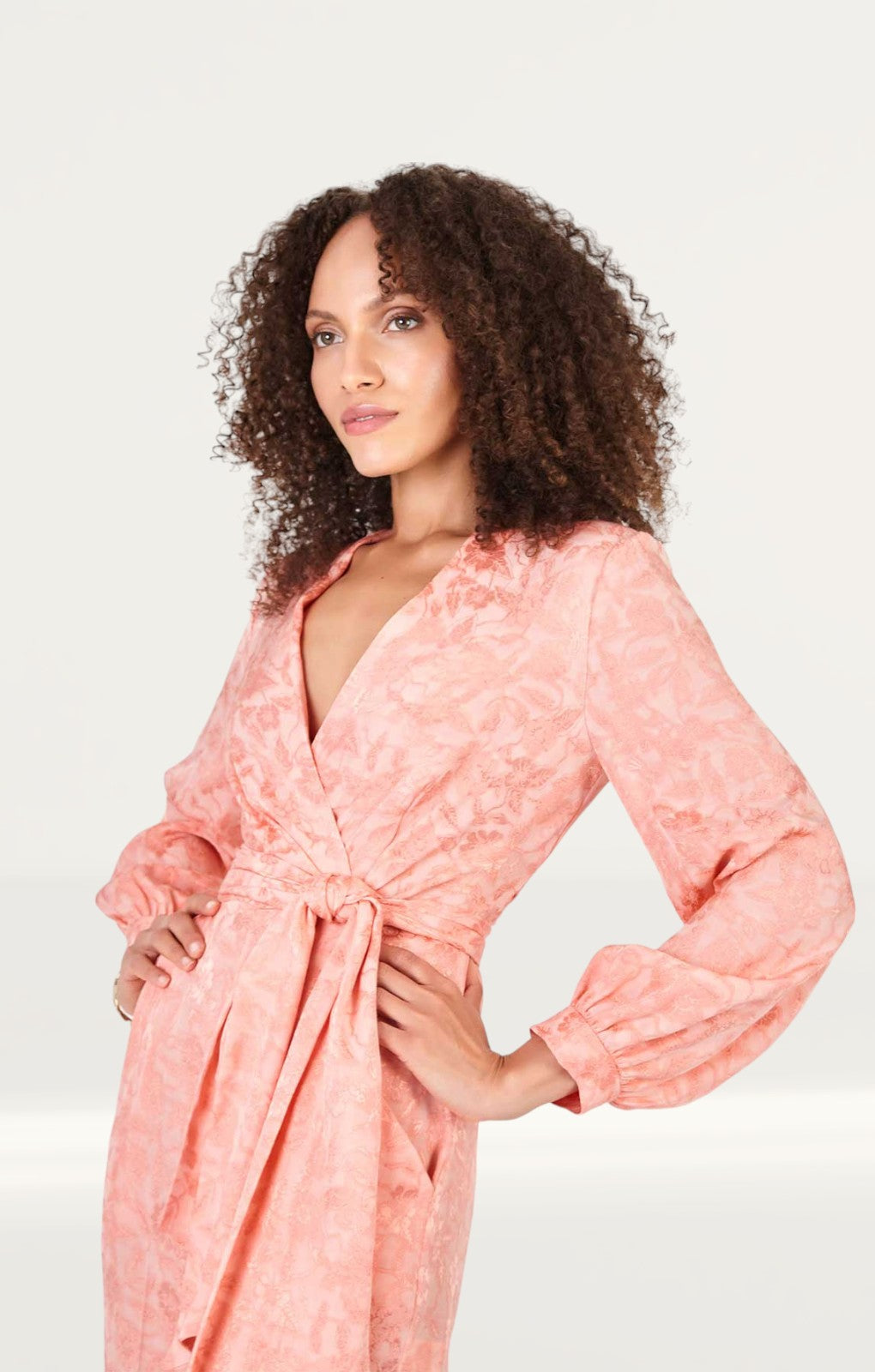Closet London Peach Jacquard Floral Wrap Jumpsuit