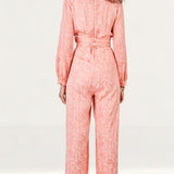 Closet London Peach Jacquard Floral Wrap Jumpsuit