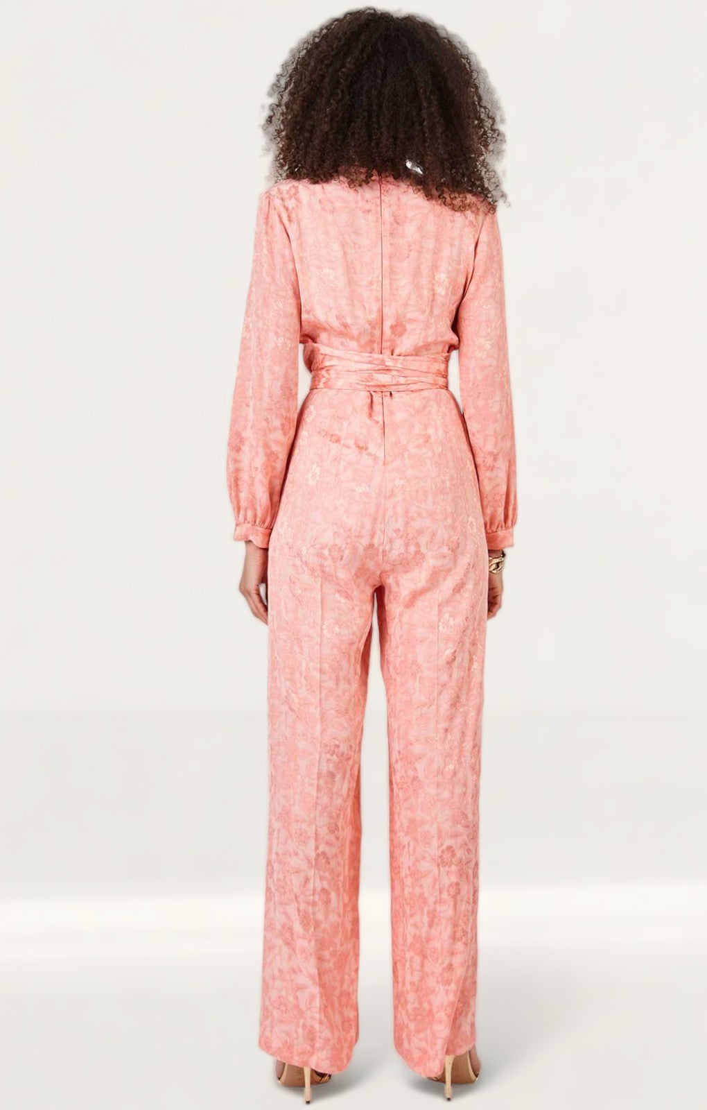Closet London Peach Jacquard Floral Wrap Jumpsuit