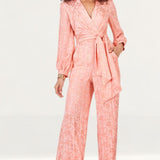 Closet London Peach Jacquard Floral Wrap Jumpsuit