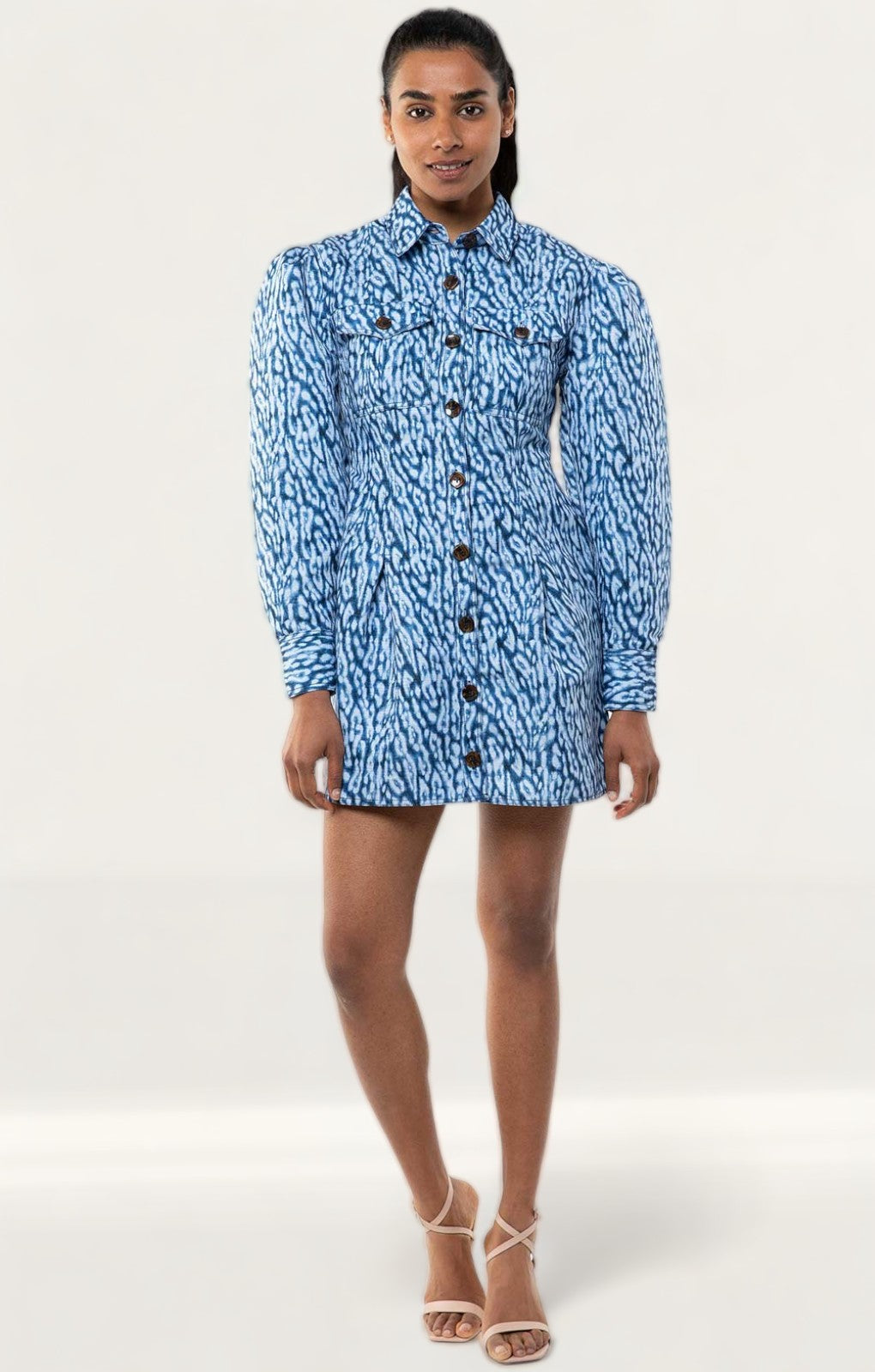 C/Meo Collective Indigo Leopard Good Love Mini Dress