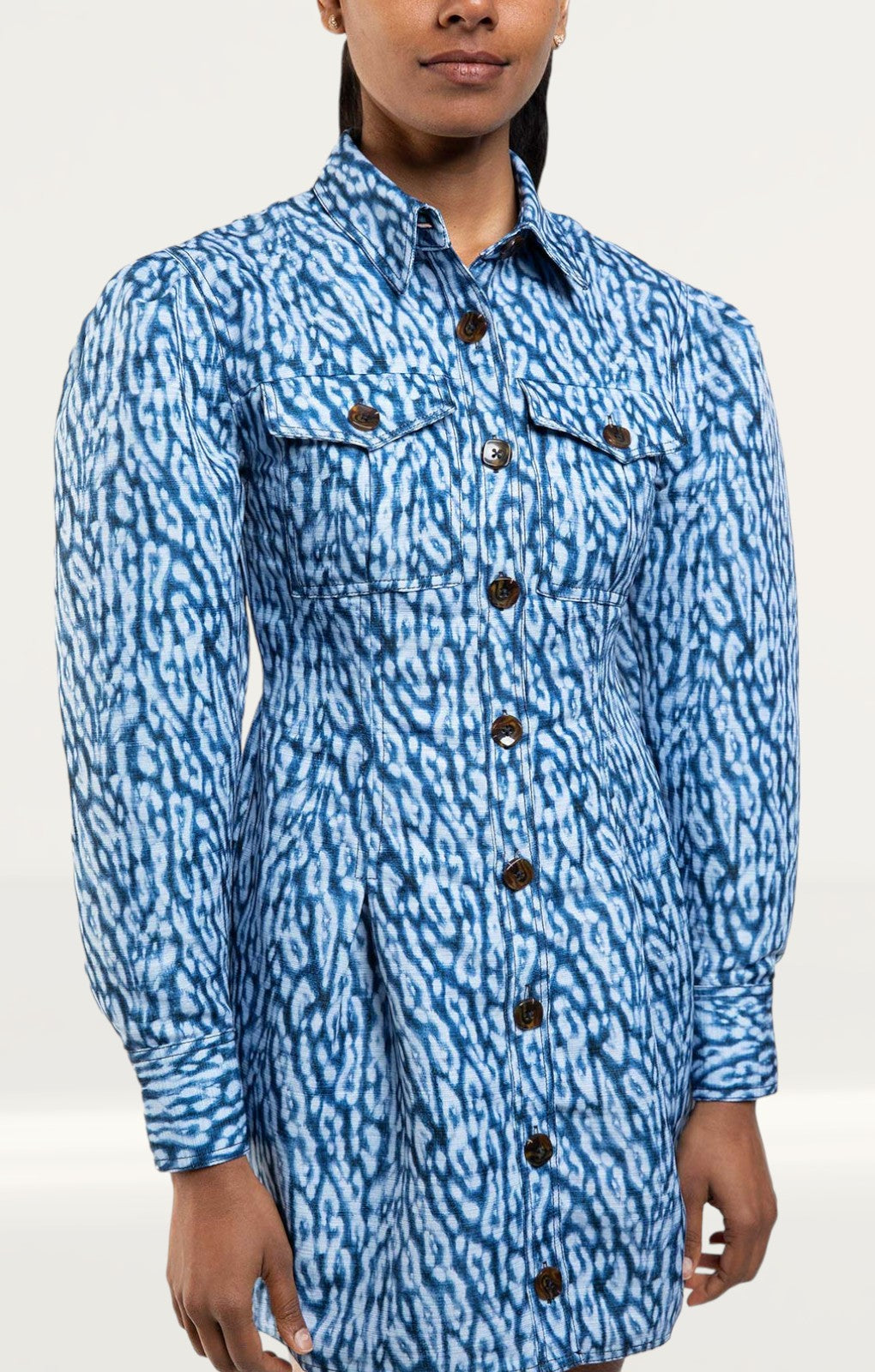 C/Meo Collective Indigo Leopard Good Love Mini Dress