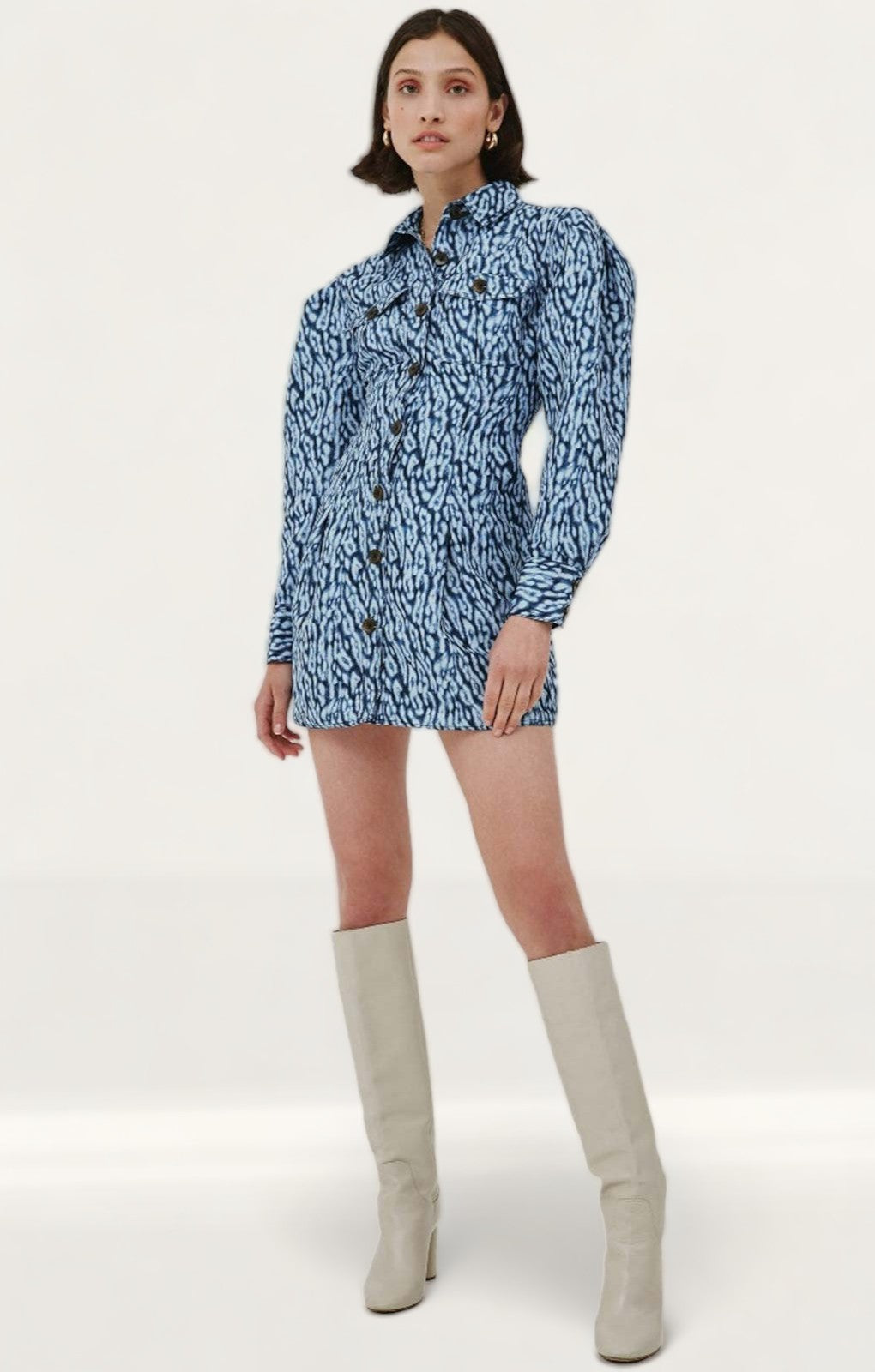 C/Meo Collective Indigo Leopard Good Love Mini Dress