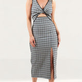 C/Meo Collective Oyster Check Circulate Midi Dress