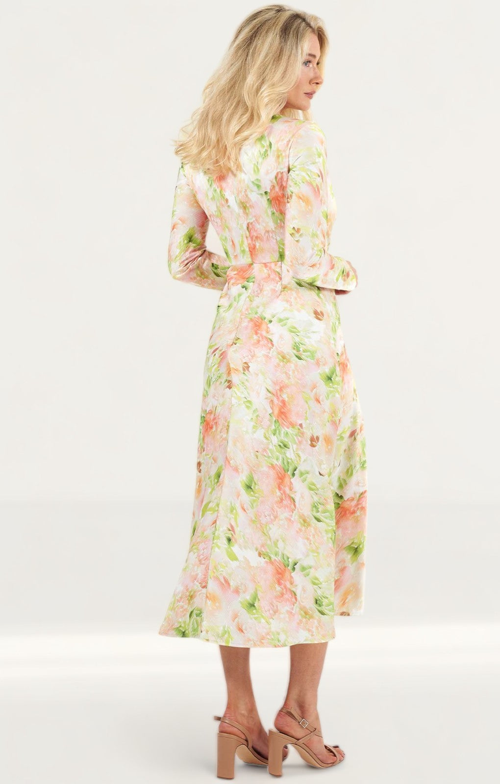 C/Meo Collective Washed Floral Opposite Sides Long Sleeved Midi Dress