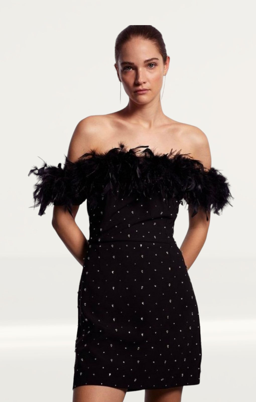 Coast Bardot Black Feather Dress with Gems product image