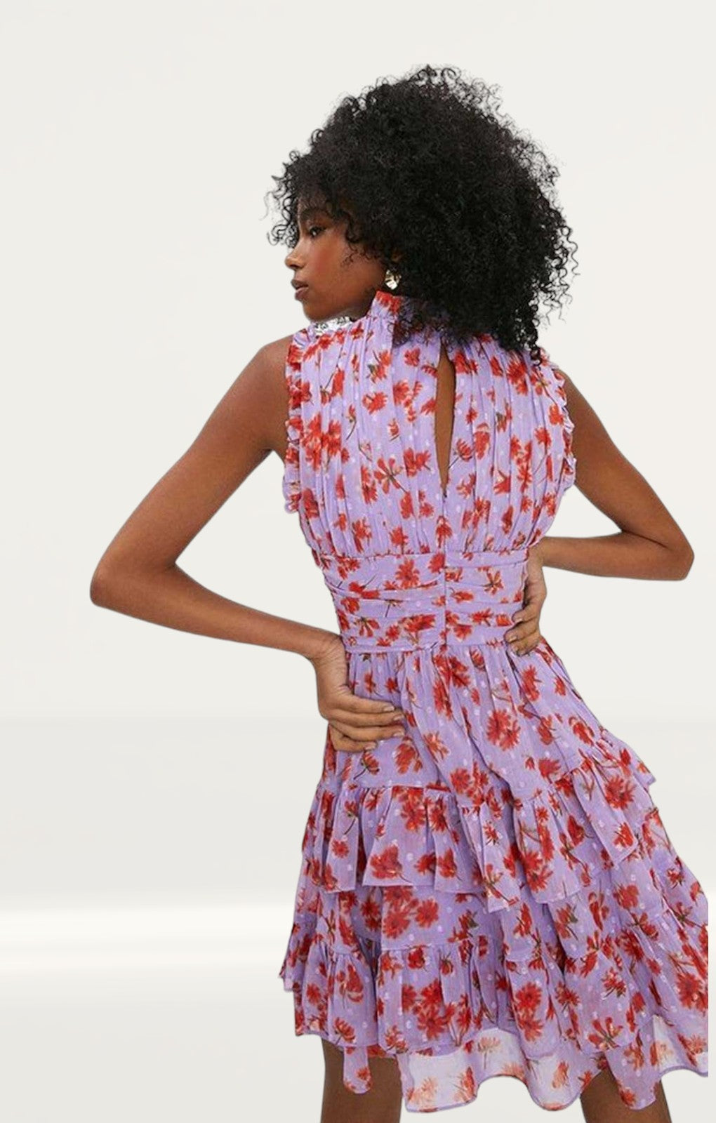 Coast Lilac Printed Tiered Frill Sleeve Mini Dress