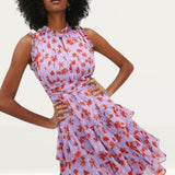 Coast Lilac Printed Tiered Frill Sleeve Mini Dress