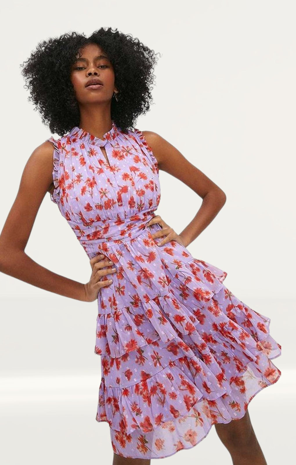 Coast Lilac Printed Tiered Frill Sleeve Mini Dress