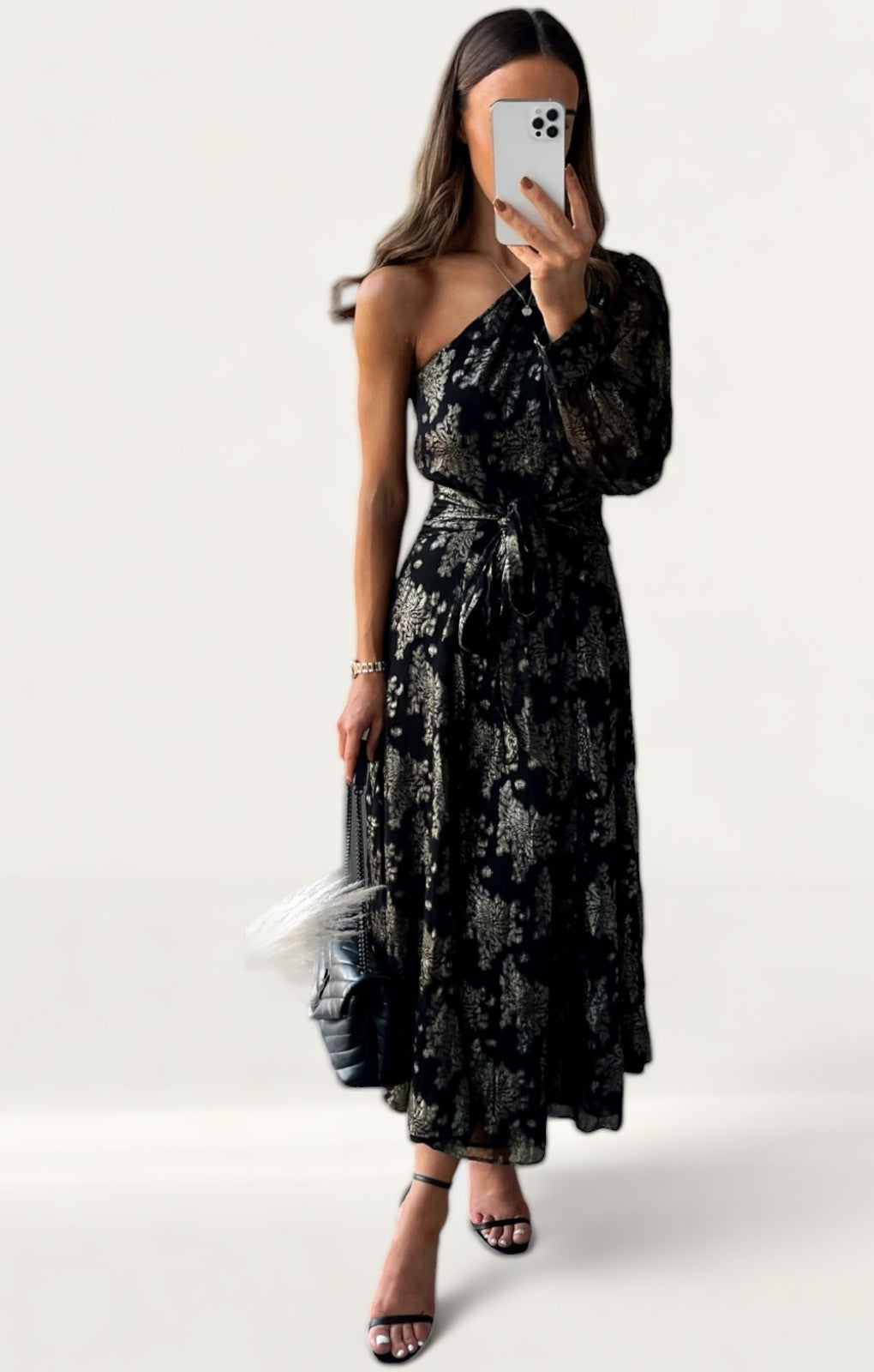 Coast Metallic One Shoulder Belted Dress