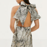 Coast Premium Metallic Jacquard Feather Trim Mini Dress product image