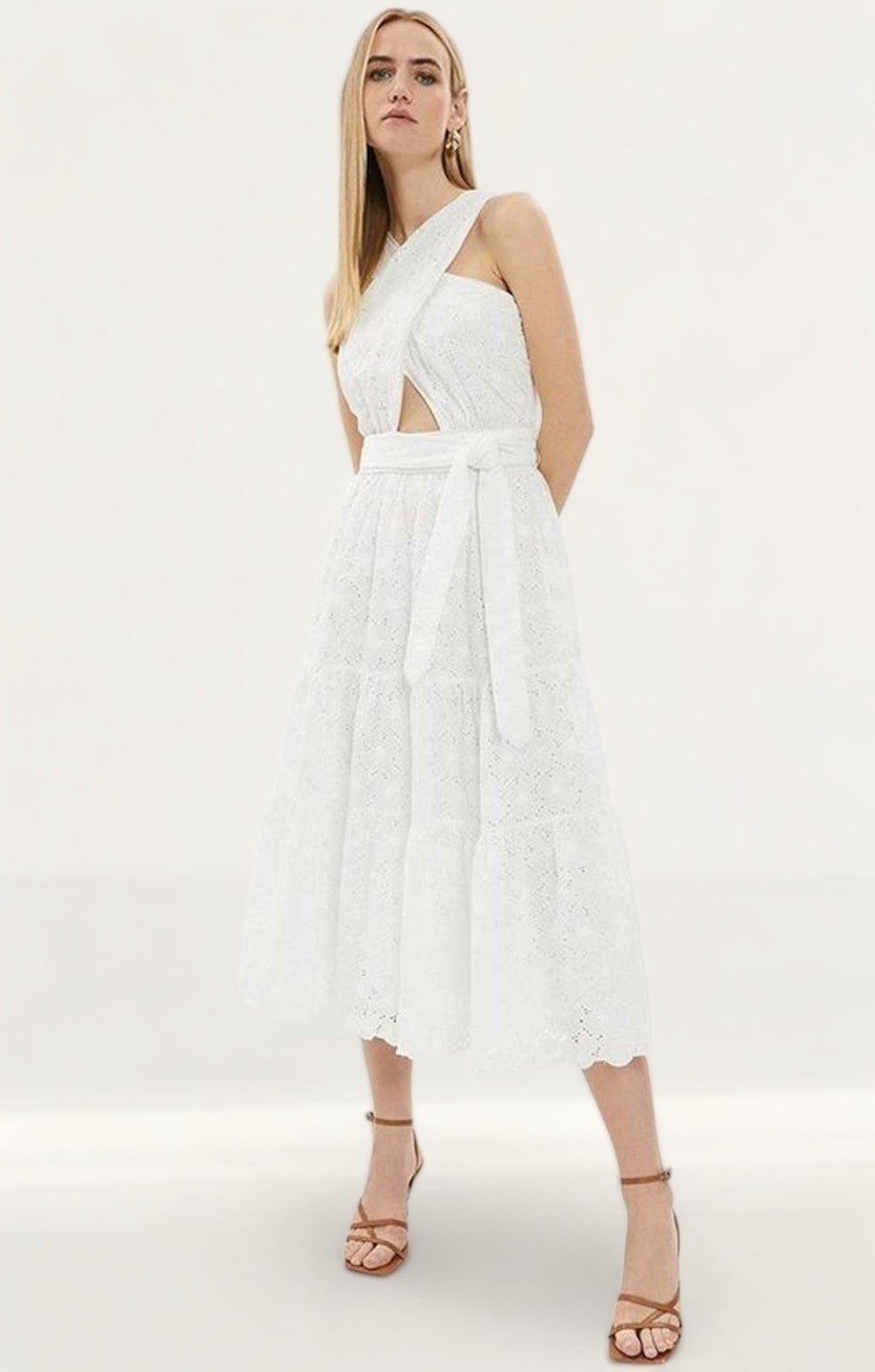 Coast White Broderie Halterneck Cross Over Dress product image