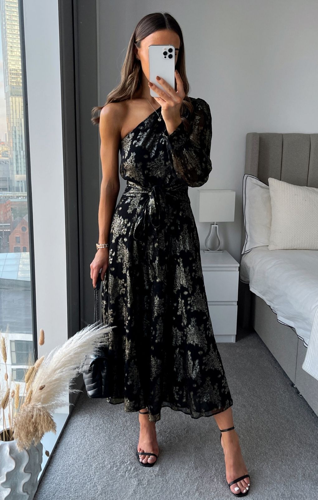 Coast Metallic One Shoulder Belted Dress