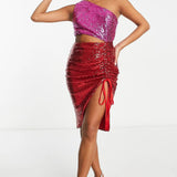 Collective The Label Petite Exclusive One Shoulder Cut-Out Sequin Midi Dress In Colour Block