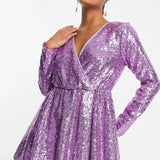 Collective The Label Petite Exclusive Sequin Wrap Mini Dress In Lilac