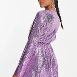 Collective The Label Petite Exclusive Sequin Wrap Mini Dress In Lilac