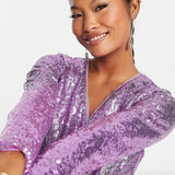 Collective The Label Petite Exclusive Sequin Wrap Mini Dress In Lilac