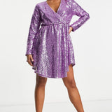 Collective The Label Petite Exclusive Sequin Wrap Mini Dress In Lilac