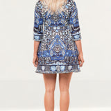 Comino Couture Blue Hue Folk Print Dress
