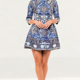 Comino Couture Blue Hue Folk Print Dress