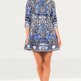 Comino Couture Blue Hue Folk Print Dress