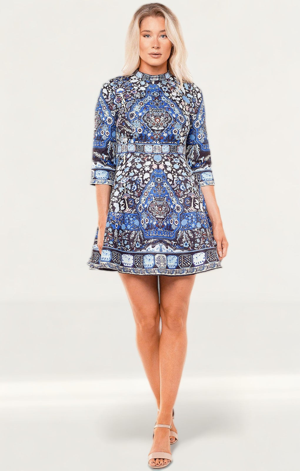 Comino Couture Blue Hue Folk Print Dress
