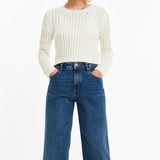 Noisy May Crew Neck Cropped Open Knit Top In Off White