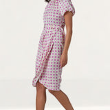 Cream Polka Dot Print Gathered Sleeve Midi Dress product image