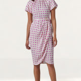 Cream Polka Dot Print Gathered Sleeve Midi Dress product image