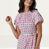 Cream Polka Dot Print Gathered Sleeve Midi Dress product image